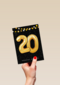 Verjaardagskaart leeftijden 20 ballonletters