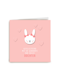 geboorte felicitatie kaart roze konijn