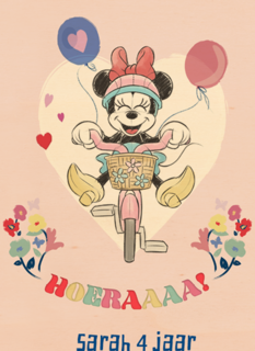 Verjaardagskaart Minnie Mouse op fiets