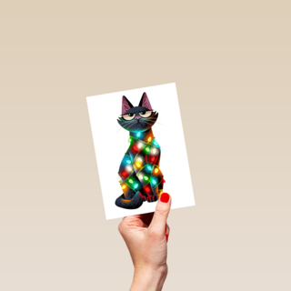 kerstkaart grappig kat met kerstlichtjes folio