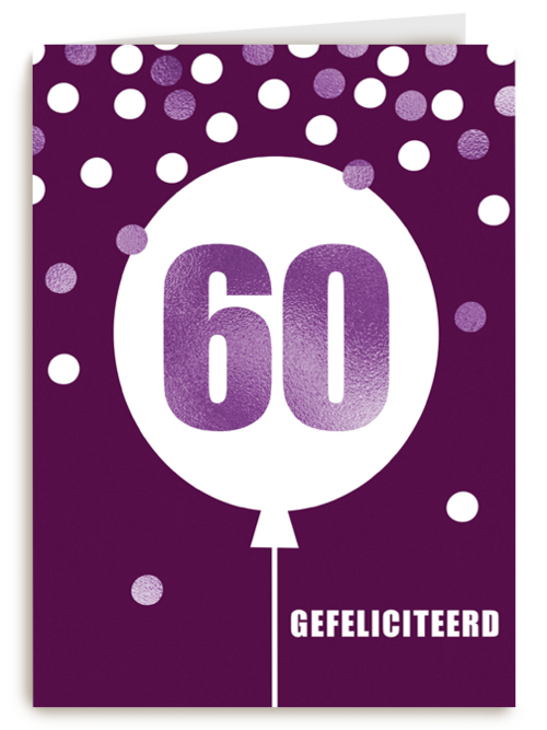 Verjaardagskaart leeftijden 60 lila ballon