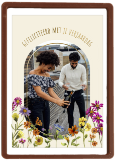 Verjaardagskaart vrouw bloemen en foto