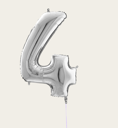 Cijferballon 4 Jaar Zilver XL