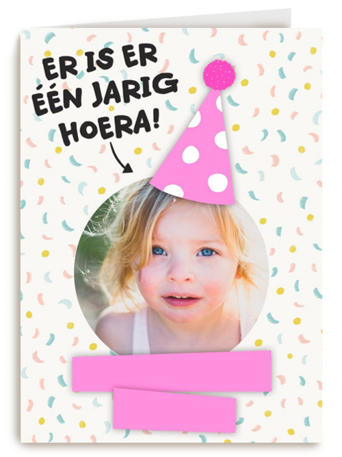 een fotokaart met feesthoed