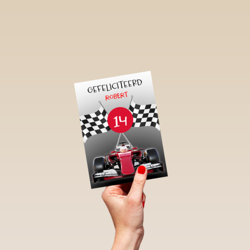 Verjaardagskaart raceauto